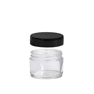 Plastová dóza priehľadná 30 ml s čiernym uzáverom